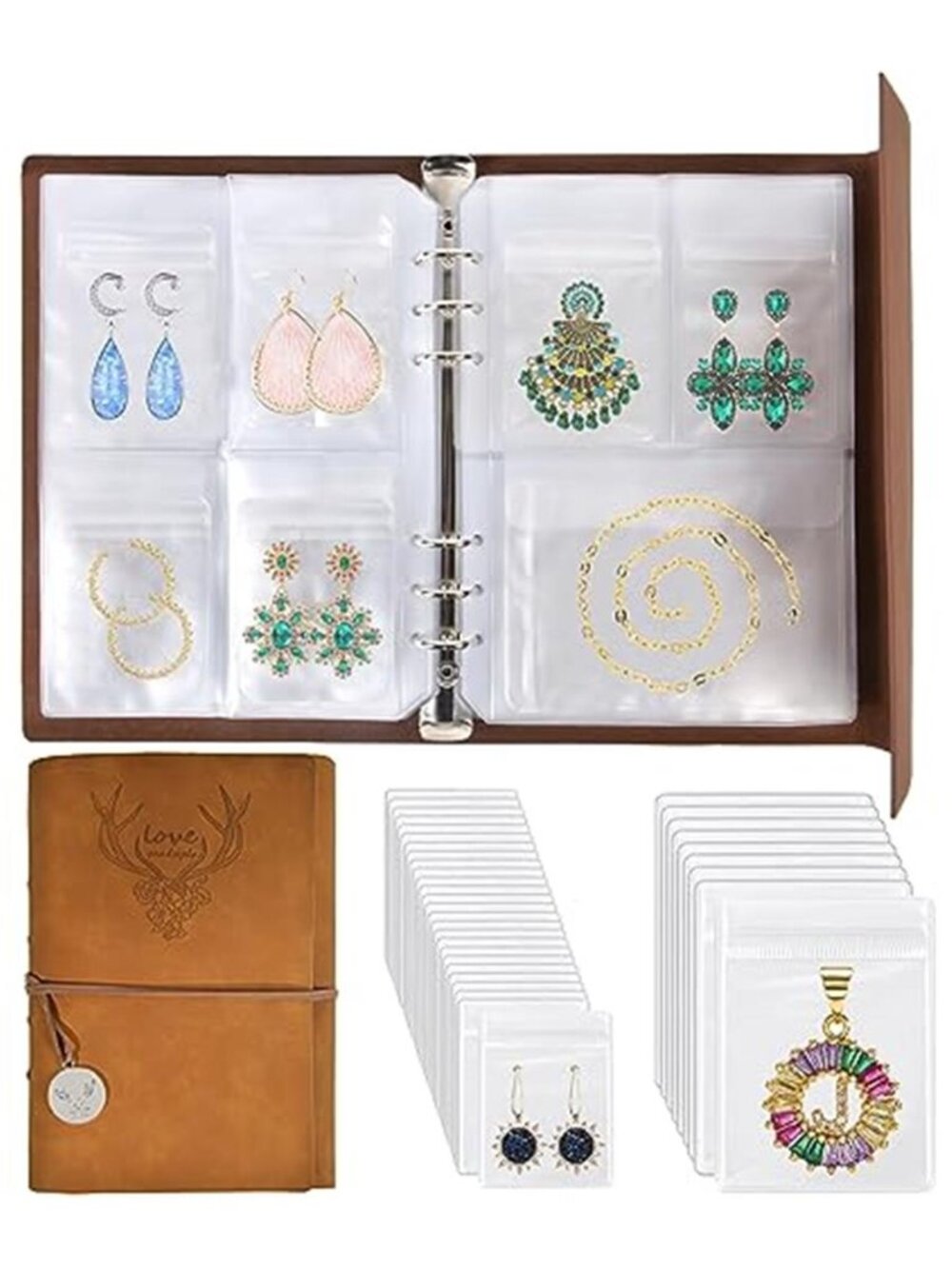 Jewelry Organizer Book Travel Case PU Leather 76 Grid Earring Ring Necklace